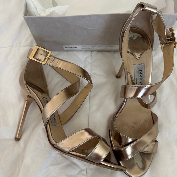 JIMMY CHOO 'Louise' Anthracite Metallic Nappa Heels in Size: 38.5 - Picture 4 of 7